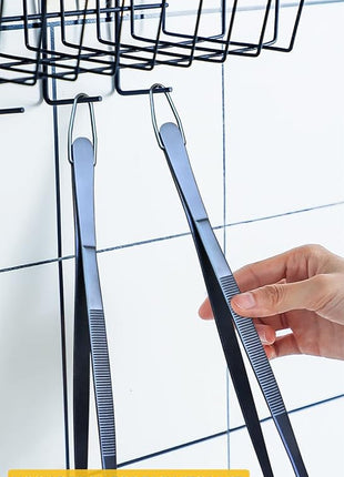 JETKONG 2 Pcs 12-Inch Cooking Tweezer Tongs Stainless Steel Kitchen Tweezers Plating Tongs (Navy Blue)