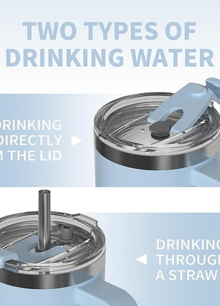 30 oz Tumbler with Handle,Tumbler with Lid and Straw,Double Wall Insulated Cup Stainless Steel Travel Mug(Cold for 34 Hours),Water Bottle for Iced Tea,Coffee,Cold Beverages(Blue)