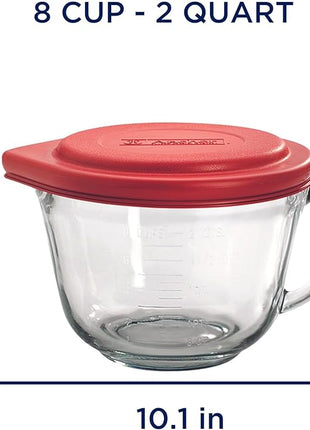 Anchor Hocking Batter Bowl, 2 Quart Glass Mixing Bowl with Red Lid
