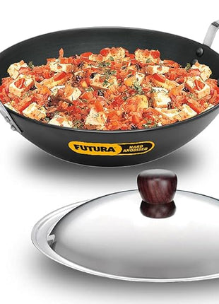 Hawkins Futura 2.5 Litre Deep Fry Pan, Hard Anodised Kadai with Stainless Steel Lid, Flat Bottom Induction Kadhai, Black (IAD25S)
