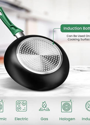 Chef's Star Pots And Pans Set Kitchen Cookware Sets Nonstick Aluminum Cooking Essentials 11 Pieces Green