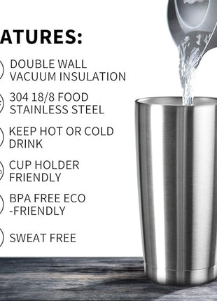 20oz Tumbler Bulk Stainless Steel Vacuum Insulated Tumblers with Lid Double Wall Travel Mug, Powder Coated Coffee Cup, Suitable for Ice Drinks and Hot Beverage(Stainless steel 6pack)