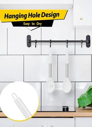 Pack of 2 Large Silicone Cooking Spoons,Non Stick Solid Basting Spoon,Heat-Resistant Kitchen Utensils for Mixing,Serving,Draining,Stirring (WHITE)