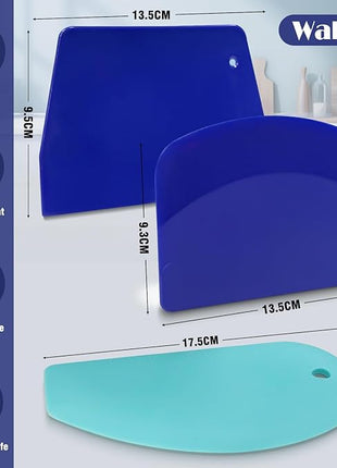 Walfos Dough Scraper Set of 3, Flexible Silicone Bowl Spatula, Kitchen Plastic Bench Dough Scraper Tool for Bread Dough, Sourdough, Cake, Fondant Icing, Blue & Teal/Aqua…