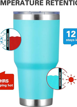 MEWAY 30oz Insulated Tumbler With Lids and Straws,Stainless Steel Double Vacuum Coffee Tumbler Cup, Brush, Durable Powder Coated Coffee Cup for Cold & Hot Drinks, Office, Travel(Light Blue,4 PACK)