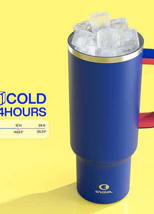 ENCOOL 40 oz Tumbler with Handle and Straw: Stainless Steel Insulated Tumbler Keeps Cold for 24 Hours, Leakproof Travel Cup Fits in Cup Holder and BPA-Free,Beaucoup Blue