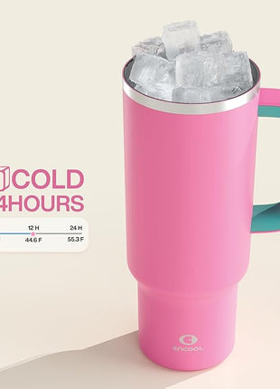 ENCOOL 40 oz Tumbler with Handle and Straw: Stainless Steel Insulated Tumbler Keeps Cold for 24 Hours, Leakproof Travel Cup Fits in Cup Holder and BPA-Free,Light Crimson