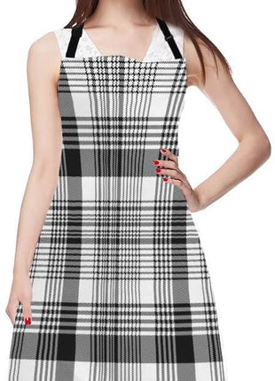 EKOBLA Tartan Pattern Aprons Gingham Plaid Square Monochrome Grid Stripe Black White Waterproof Resistant Chef Cooking Kitchen BBQ Adjustable Aprons for Women Men 27x31 Inch