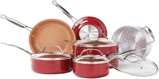 BulbHead Red Copper 10 PC Copper-Infused Ceramic Non-Stick Cookware Set