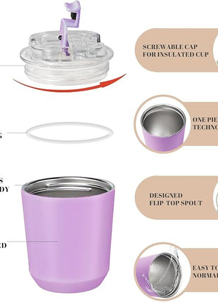 Puraville Insulated Tumblers with Lid, 10 oz Travel Coffee Mug Stainless Steel Vacuum Cup, Leak Proof Reusable Double Walled Coffee Tumbler for Iced and Hot Drinks, Lilac