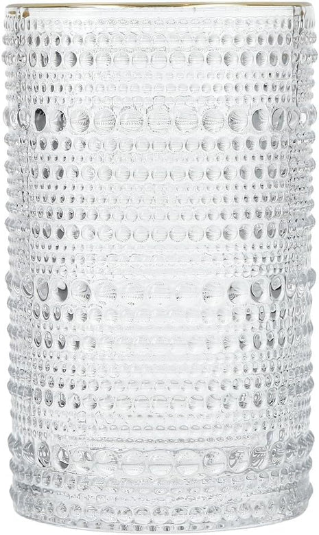 Fortessa Jupiter Beaded Hobnail Glass, 13 Ounce Iced Beverage (Set of 6), Gold Rim Clear