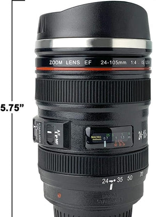 Camera Lens Coffee Mug with Slider Lid – Realistic DSLR Thermos Cup, Novelty Gift for Photographers, Coffee Lovers, Men & Women