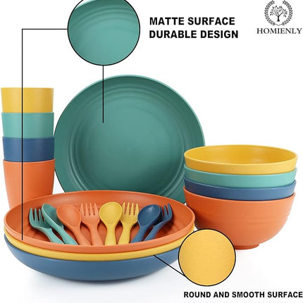 Homienly Wheat Straw Plates and Bowls Sets, 20 PCS Dishes Dinnerware Sets,Unbreakable Microwave and Dishwasher Safe Dish Set, Reusable Kids Plates and Bowls Sets for Kitchen, Outdoor, RV (Multicolor)
