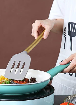 Berglander Non-stick Silicone Slotted Turner with Titanium Gold Plated Handle for Cooking, Dishwasher Safe, Easy to Clean