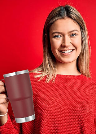 VEGOND 20 oz Tumbler with Handle Lid and Straw, Stainless Steel Insulated Travel Coffee Mug Spill Proof Double Wall Metal Tumbler Cup Keeps Drink Hot and Cold, Wine Red 1 Pack