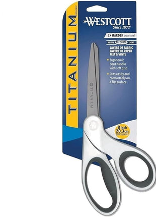 Westcott 8" Bent Craft Scissors with Titanium-Bonded Blades for Heavy-Duty Use (White or Blue, Colors May Vary)