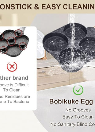 Fried Egg Pan, Egg Frying Pan 4 Cups Egg Poacher Pan Nonstick Mini Pancake Pan Burger Maker for Breakfast, Aluminum Alloy (Black)