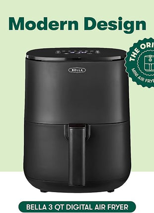 BELLA 2.9QT Touchscreen Air Fryer, No Pre-Heat Needed, No-Oil Frying, Fast Healthy Evenly Cooked Meal Every Time, Dishwasher Safe Non Stick Pan and Crisping Tray for Easy Clean Up, Matte Black