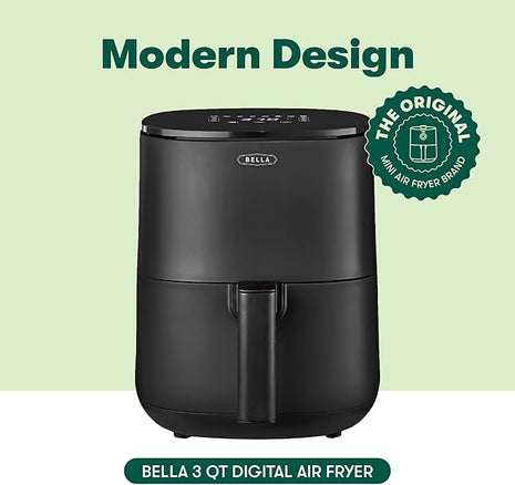 BELLA 2.9QT Touchscreen Air Fryer, No Pre-Heat Needed, No-Oil Frying, Fast Healthy Evenly Cooked Meal Every Time, Dishwasher Safe Non Stick Pan and Crisping Tray for Easy Clean Up, Matte Black