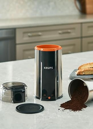 KRUPS: 3oz Coffee Grinder, Ultimate Silent Vortex Plastic and Stainless Steel Grinder with Removable Bowl Mess-Free, 8 Times Quieter, 2 Speeds 240 Watts,Dry Herbs,Dishwasher Safe,12 cups ground Silver