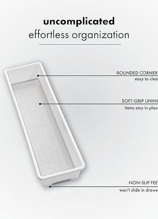 madesmart Classic 12 x 3 Bin, Drawer Organizer, Multi-Purpose Home Organization, BPA Free, White (Pack of 6)