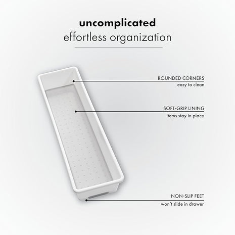 madesmart Classic 12 x 3 Bin, Drawer Organizer, Multi-Purpose Home Organization, BPA Free, White (Pack of 6)