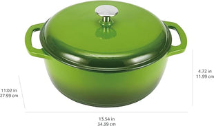 Amazon Basics Cast Iron Dutch Oven Pot with Lid, Enameled, Round, Dual Handles, Heavy-Duty, Medium, 6-Quart, Green
