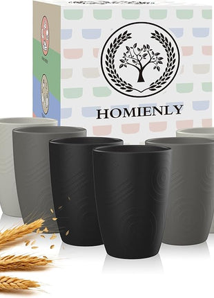 Homienly Wheat Straw Stackable Water Tumblers 6 PCS Cups Alternative to Plastic Cups Unbreakable Drinking Cup Reusable Dishwasher Safe Water Glasses Dishwasher and Microwave Safe(12 OZ Grey Stone)