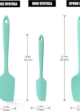 3-Piece Silicone Spatula Scrapers: Doosu 600°F Heat Resistant Food Grade Kitchen BPA Free Rubber Baking Cooking Tool Nonstick Utensil Set for Mixing, Scraping, Folding, Stirring, Serving (Aqua Sky)