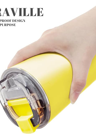 Puraville Insulated Tumblers with Lid, 14 oz Travel Coffee Mug Stainless Steel Vacuum Cup, Leak Proof Reusable Double Walled Coffee Tumbler for Iced and Hot Drinks, Yellow