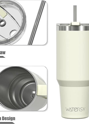 20 oz Tumbler with Handle,Tumbler with Lid and Straw,Double Wall Insulated Cup Stainless Steel Travel Mug(Cold for 34 Hours),Water Bottle for Iced Tea,Coffee,Cold Beverages(Cream White)