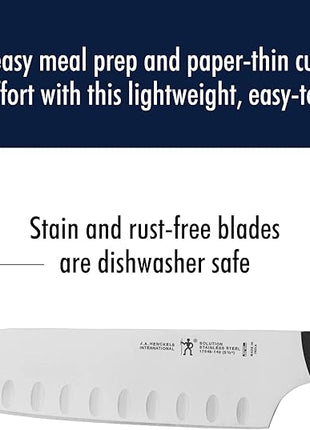 HENCKELS Solution Razor-Sharp Hollow Edge Santoku Knife 5.5 inch, German Engineered Informed by 100+ Years of Mastery, Black/Stainless Steel