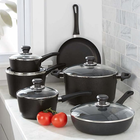 Scanpan Classic 11 Piece Cookware Set – Compatible with Gas and Electric Stovetops, Metal Utensil Safe, Oven Safe to 500°F, Dishwasher Safe, Black