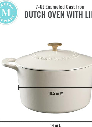 MARTHA STEWART Gatwick 7-Quart Enamel Cast Iron Dutch Oven – Martha Blue – Heavy-Duty Dutch Oven for Slow Cooking, Braising & Baking