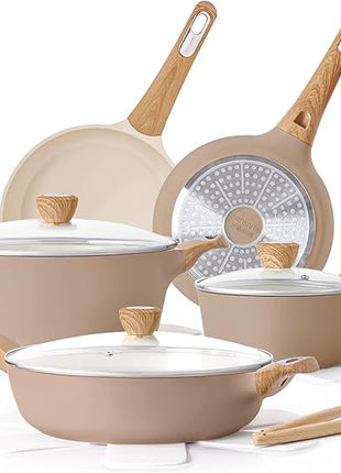 SENSARTE Ceramic Pots and Pans Set Nonstick, Kitchen Cookware Sets, 14-Piece Induction Cookware, Non-toxic Healthy Non Stick Cooking Set, with Frying Pans Set, PFAS PTFE PFOA PFOS Free