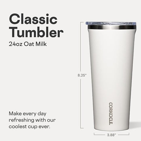 Corkcicle Classic Tumbler - Keeps Drinks Cold for 9 Hours & Hot for 3 - Triple-Insulated Stainless Steel - Holiday Tumbler Gift - 24 oz - Oat Milk