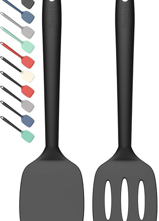 Coukre 2 Pack Silicone Spatula Set, High Heat Resistant, BPA Free Kitchen Spatula, Solid & Slotted Turner for Non-Stick Pans, Sautéing, and Flipping (2, PureBlack)