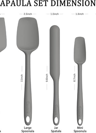 Coukre Silicone Spatula Set of 5,High Temperature Resistant, Food Grade Silicone, Dishwasher Safe, for Baking, Cooking (Pure Gray)