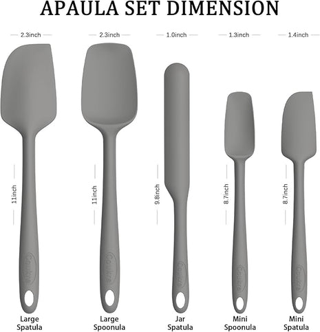 Coukre Silicone Spatula Set of 5,High Temperature Resistant, Food Grade Silicone, Dishwasher Safe, for Baking, Cooking (Pure Gray)