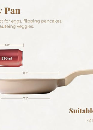 PRICUSIS Nonstick Frying Pan, 8/10/12 Inch Skillet with Stay Cool Handle, Stain/Scratch/Crack Proof, Induction Compatible & Oven Safe, Dishwasher Safe, PTFE & PFOA Free(10-Inch, Natural Linen)