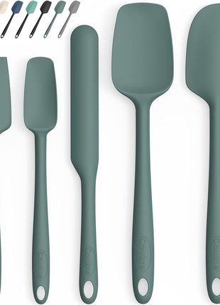Coukre Silicone Spatula Set of 5,High Temperature Resistant, Food Grade Silicone, Dishwasher Safe, for Baking, Cooking (Pure Dark Green)
