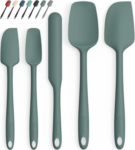 Coukre Silicone Spatula Set of 5,High Temperature Resistant, Food Grade Silicone, Dishwasher Safe, for Baking, Cooking (Pure Dark Green)