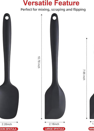 Silicone Spatula Set - Rubber Spatula - 600°F Heat Resistant Baking Spoon & Spatulas(Black)