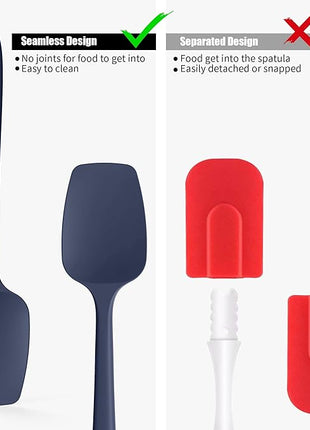 Heat Resistant Silicone Spoon Spatula, Doosu 600°F High Temp Flexible Cooking Spoons Kitchen Rubber Spoonula Scratch-Proof for Mixing Stirring Scraping Serving Non-Stick Cookware (11.4in, Navy Blue)