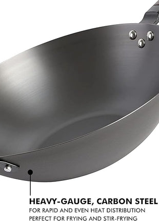 Babish Carbon Steel Flat Bottom Wok and Stir Fry Pan, 14-Inch