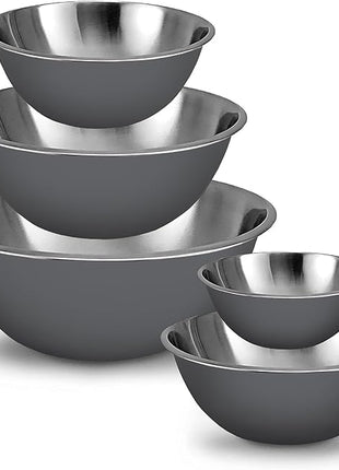 WHYSKO Meal Prep Stainless Steel Mixing Bowls Set, Home, Refrigerator, and Kitchen Food Storage Organizers | Ecofriendly, Reusable, Heavy Duty (Gray)