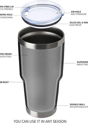 MEWAY 30oz Tumbler Double Wall Vacuum Insulated Travel Mug, Stainless Steel Tumbler with Lid, Durable Powder Coated Insulated Coffee Cup for Cold & Hot Drinks (MIX,4 PACK)