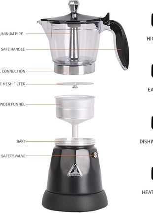 Cuban Coffee Maker, 6 or 3cup Electric Espresso Coffee Maker, Portable Cafeteras Electricas Modernas, Electric Moka Pot with Detachable Base & Overheat Protection, Coffee Gift for Home Travel