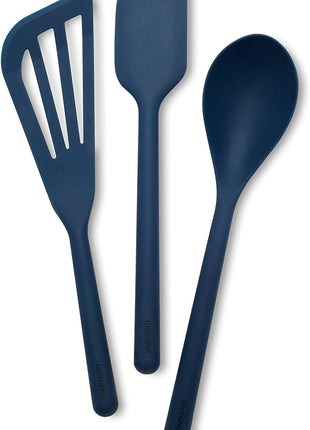 GreenPan Silicone 3 Piece Cooking Utensil Set, Fish Turner, Mixing Spatula, Solid Spoon, Flexible Nonstick Kitchen Tools Rigid Steel Core, Heat-Resistant Anti-Slip Handle BPA-Free Dishwasher Safe Blue