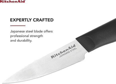KitchenAid Classic Paring Knife with Endcap and Custom-Fit Blade Cover, 3.5-inch, Sharp Kitchen Knife, High-Carbon Japanese Stainless Steel Blade, Black